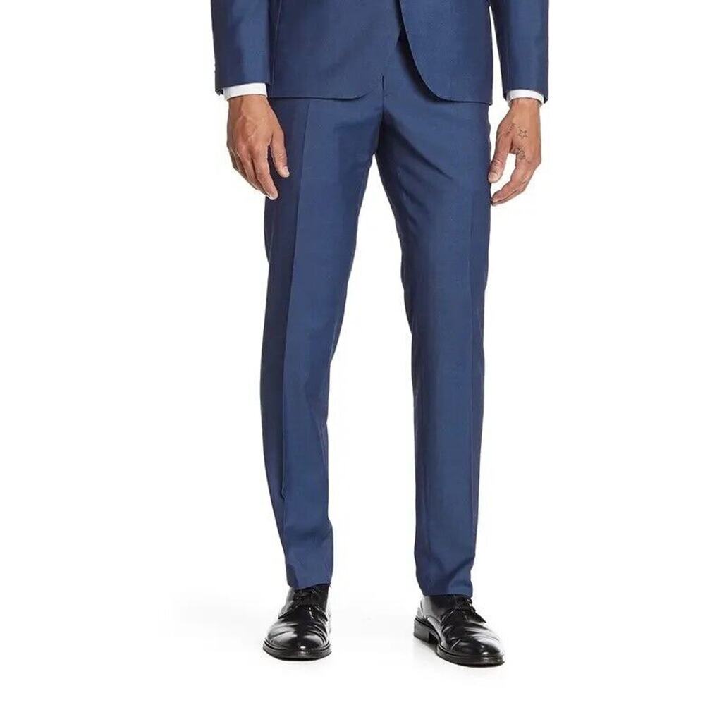 Savile Row Men's Navy Brixton Extra Slim Fit Formal Dress Pants Size 38W 34L